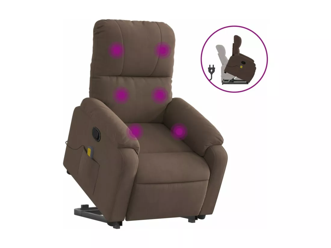 Fauteuil inclinable massant marron tissu microfibre