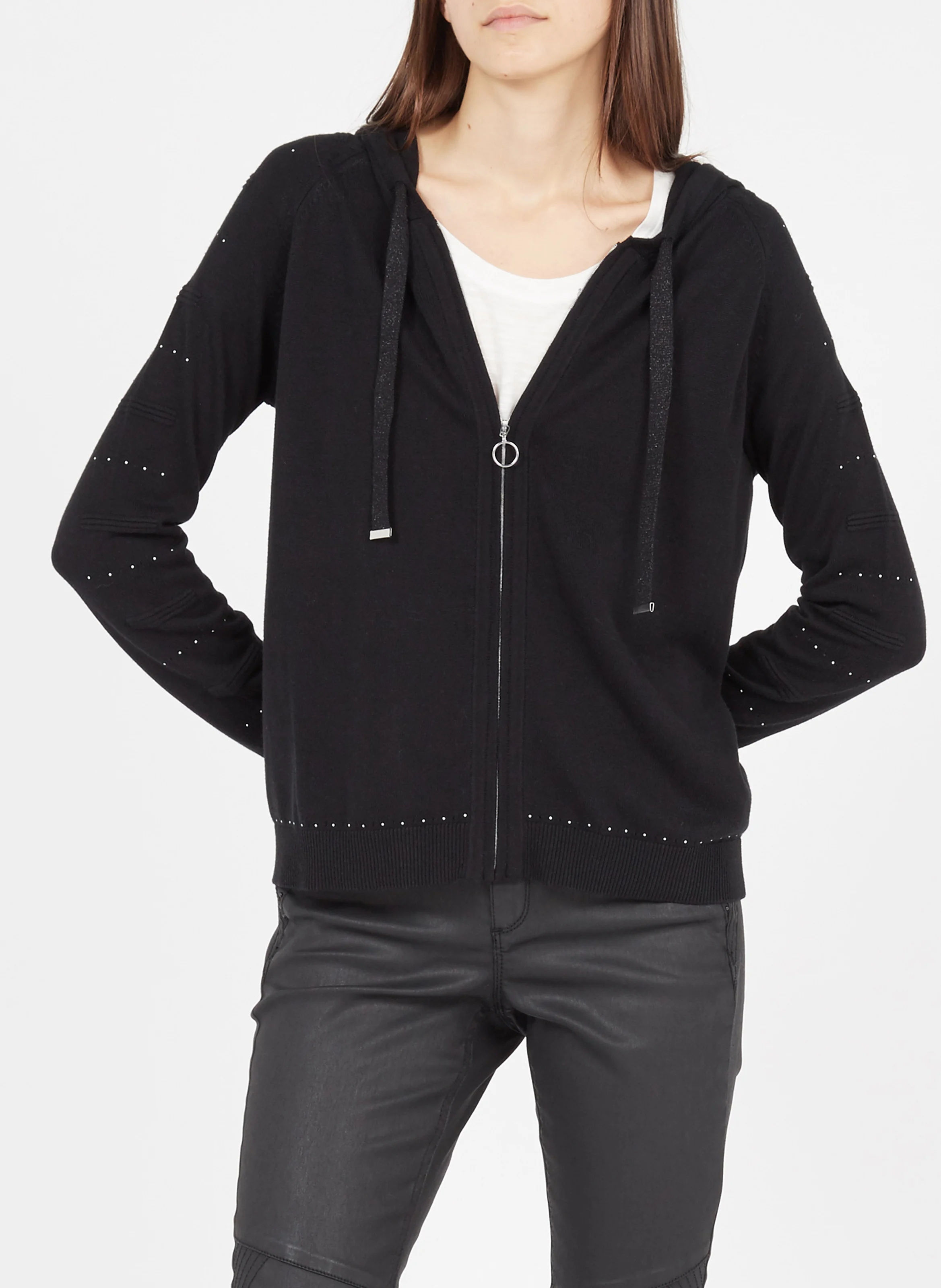 Gilet zippé à capuche en coton mélangé| Noir