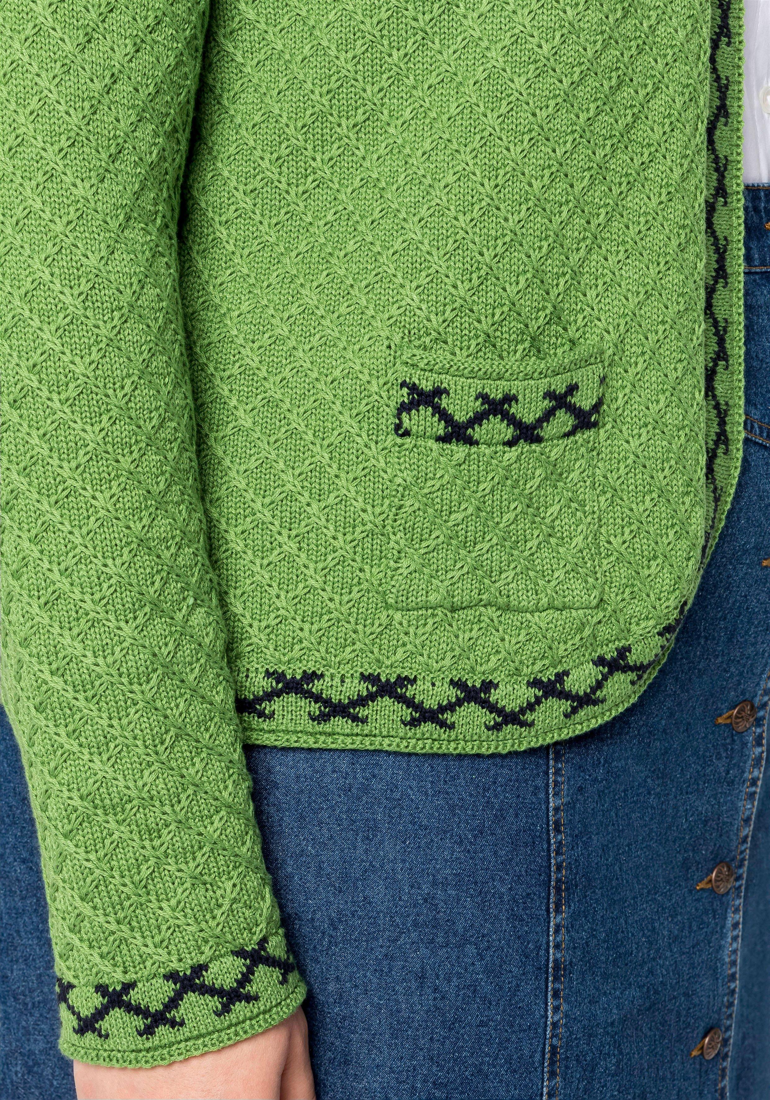 Kurze Trachten-Strickjacke mit Zierborte