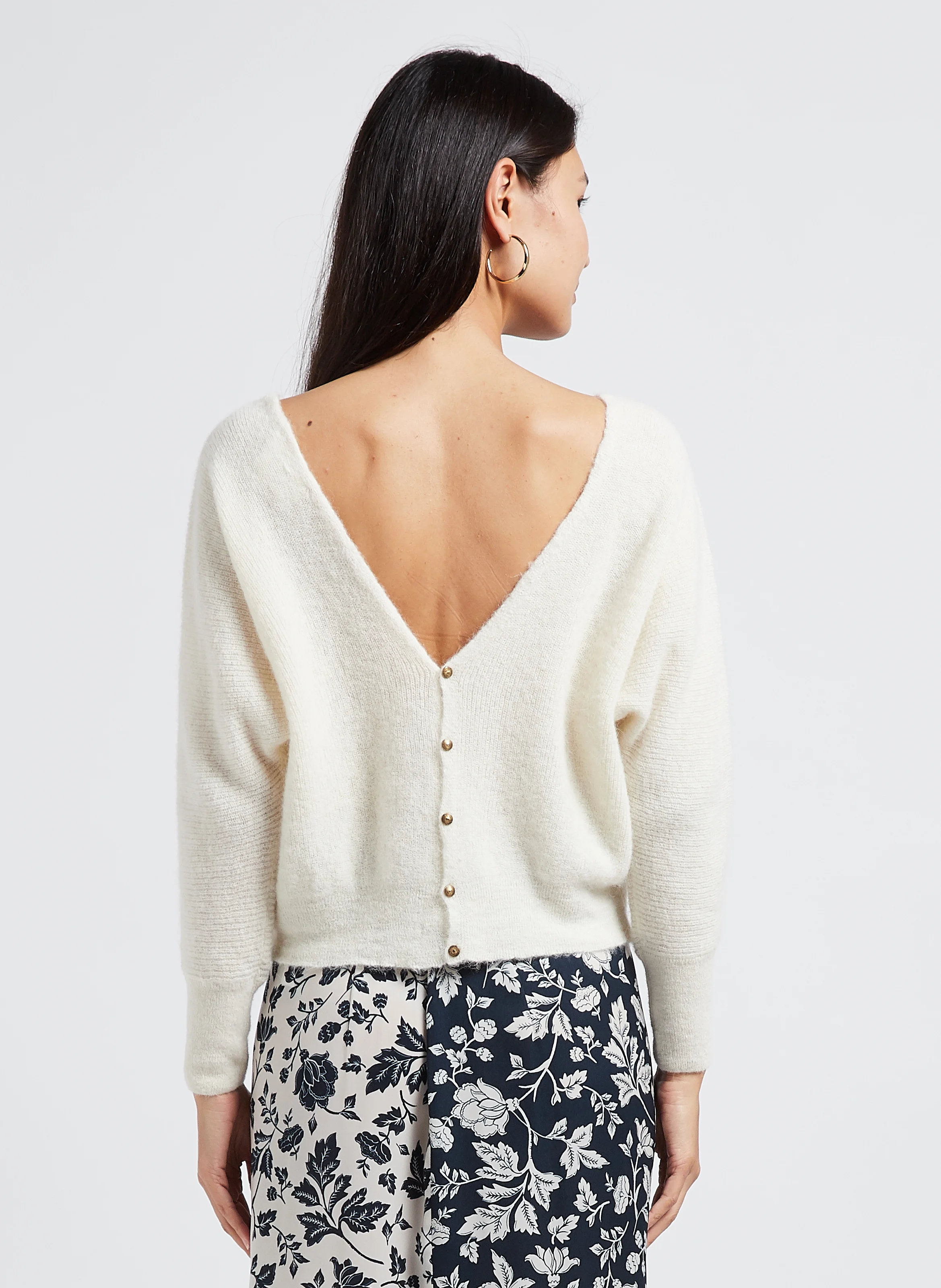 ELSA - Gilet court col V en coton mélangé| Beige