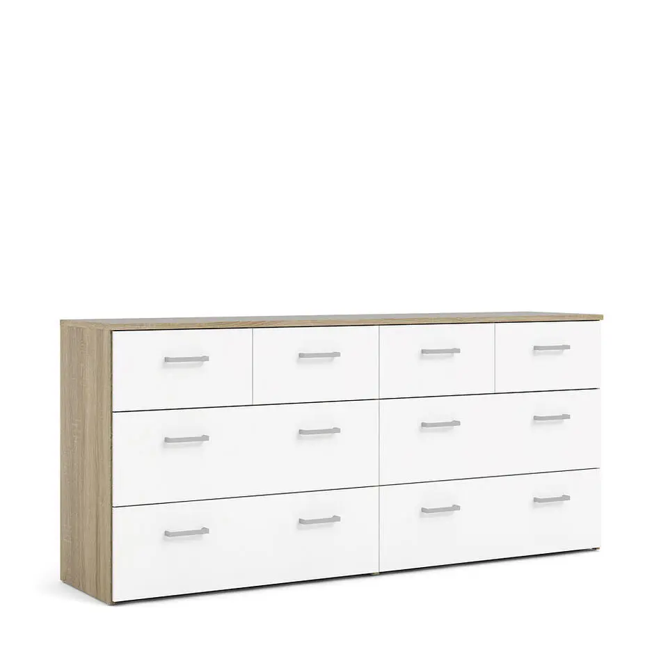 Hioshop Spell Ladekast breed 4 kleine en 4 grote laden eiken decor- wit