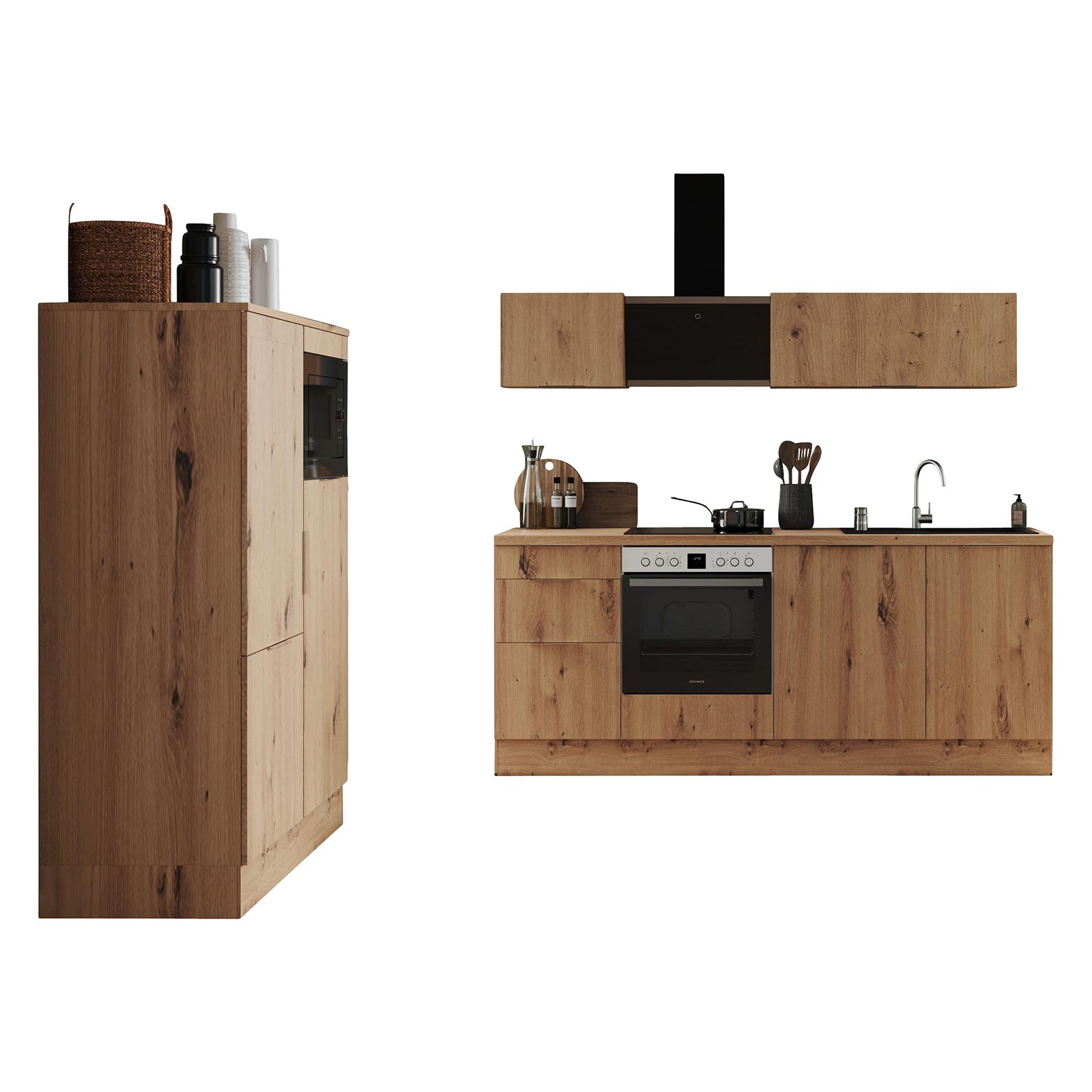 RESPEKTA Küchenblock - Artisan Eiche - mit E-Geräten - 340 cm
