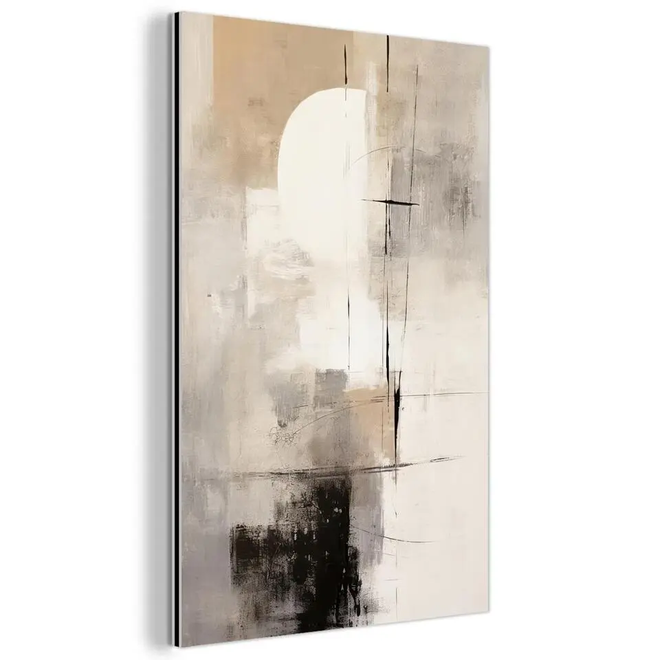 MuchoWow Aluminium Schilderij 60x90cm Abstract Kunst Grijs