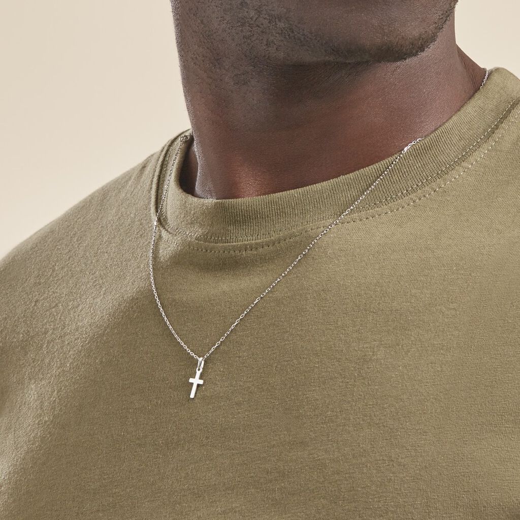 Pendentif Bathilde Croix Striee Or Blanc