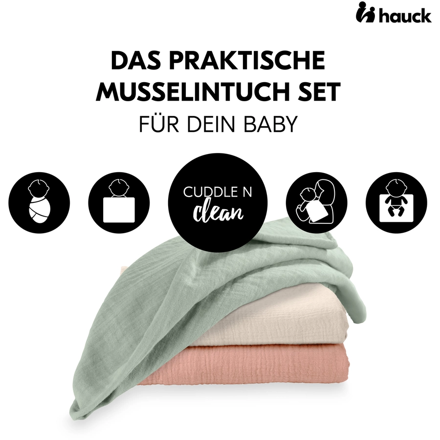hauck Spucktücher Cuddle N Clean 3er Set SageBeigeCork