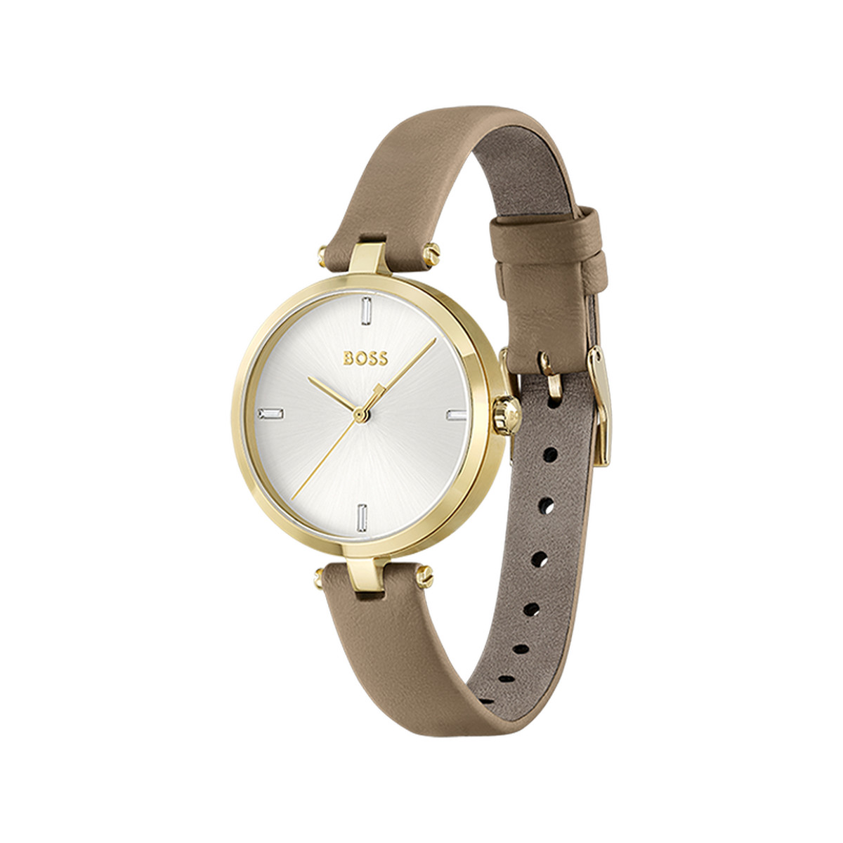 Montre BOSS Majesty femme acier doré jaune bracelet cuir marron