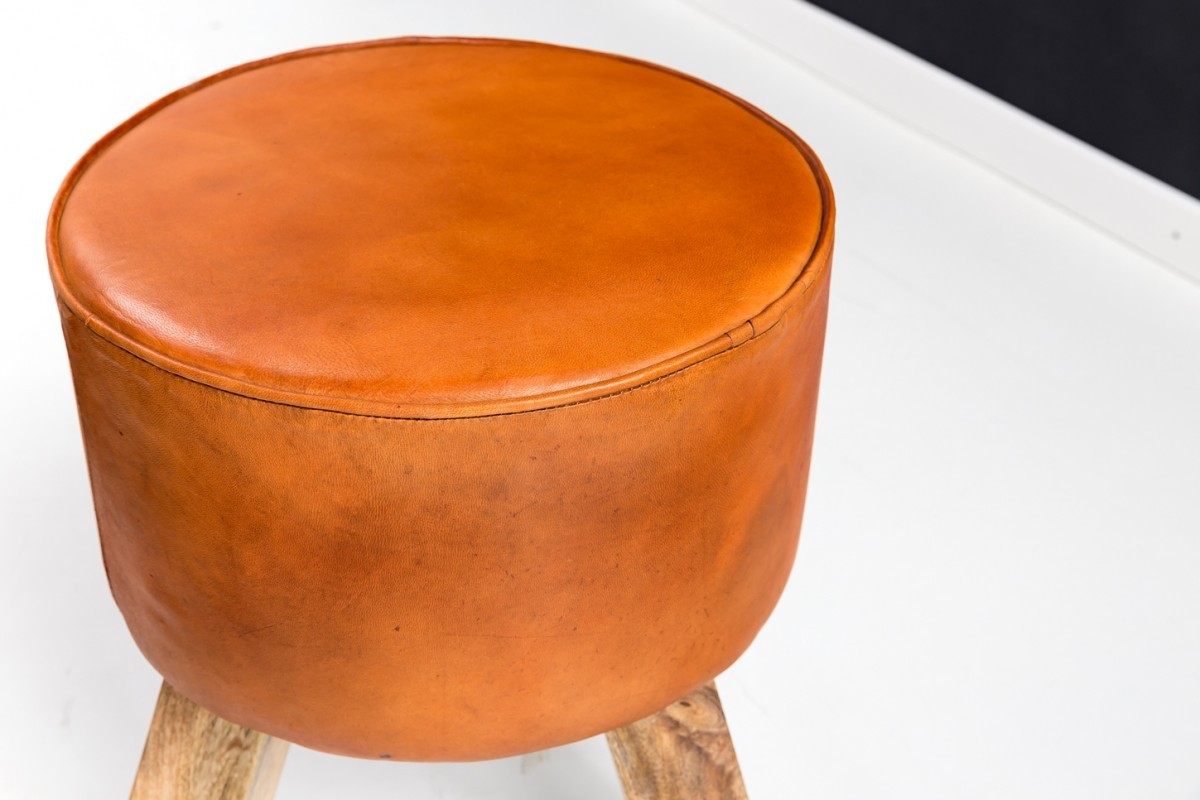 Hocker - echtes Leder - Mango massiv