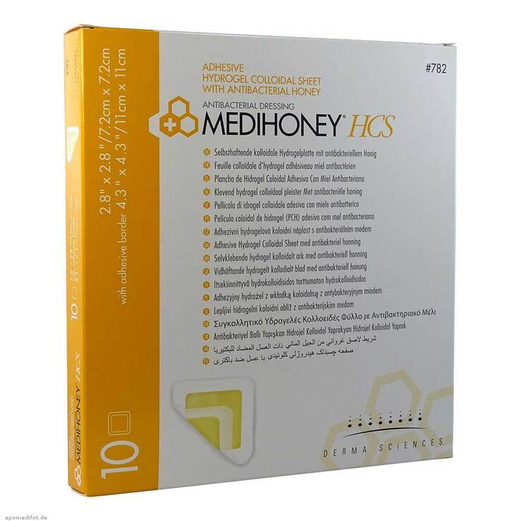 Medihoney Hcs Hydrogelverband 7,2x7,2 cm adhesiv, 10 St