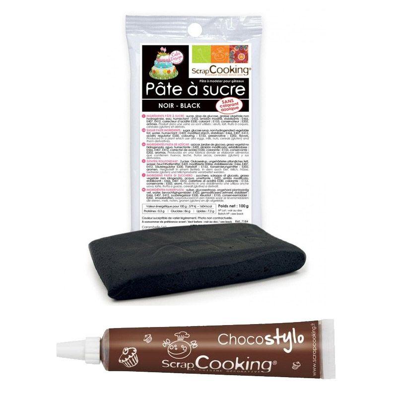 Stylo chocolat + Pâte à sucre noire 100 g Scrapcooking