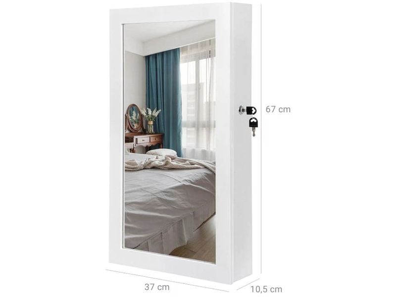 Songmics Schmuckhalter mit Spiegel Weiss Schmuckschrank