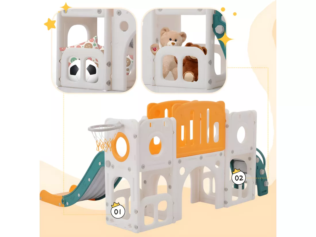 Toboggan pour enfants Bären 6-en-1 avec un toboggan, deux plateformes
