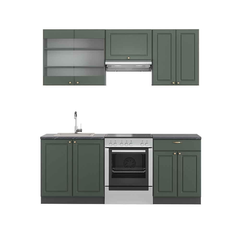 Vicco Küchenzeile Küchenblock Einbauküche Fame-Line Landhaus Anthrazit Grün Gold 200 cm Küchen Schränke Schubunterschrank Spülenunterschrank Hängeschrank Hängeglasschrank