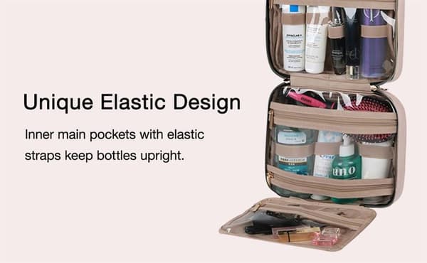 UNIQ Smart Hanging Travel Makeup Bag / Toalettmappe / Toalettmappe med 4 rom, vanntett - svart