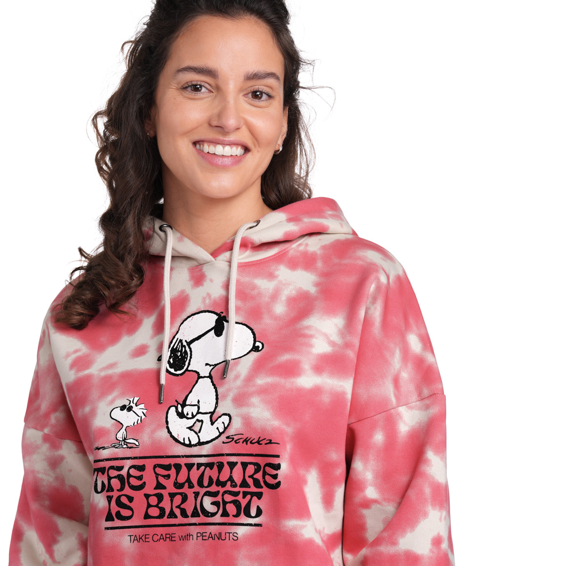 Jonas Nielsen Peanuts Hoodie im Tie Dye Look pink / hellbeige