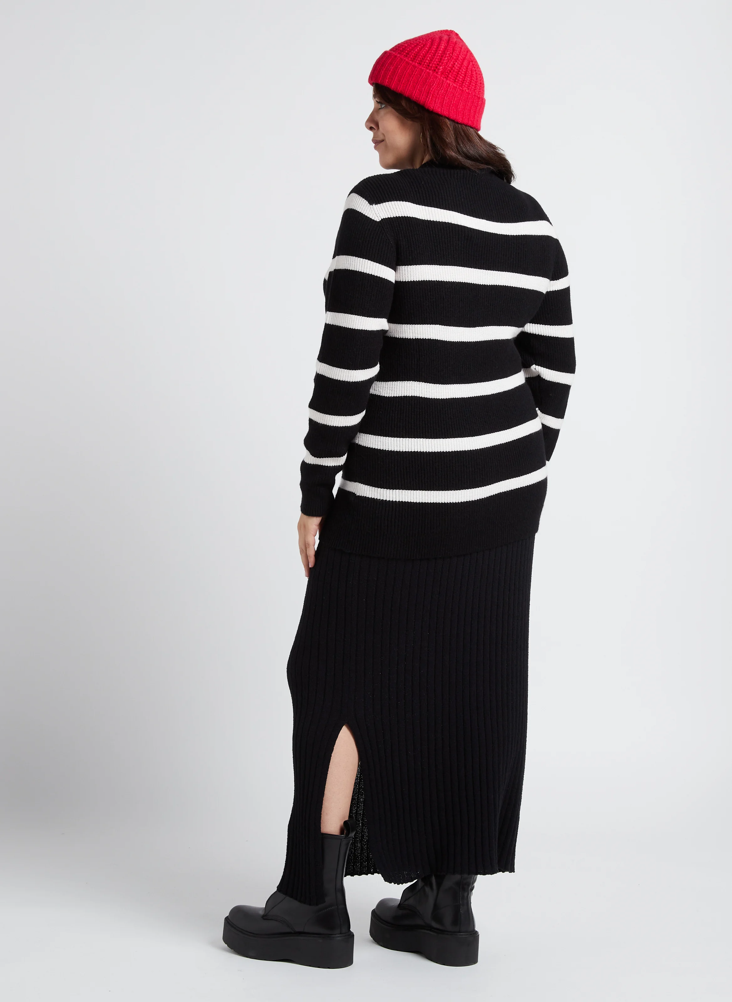 Jupe midi en coton mélangé | Noir