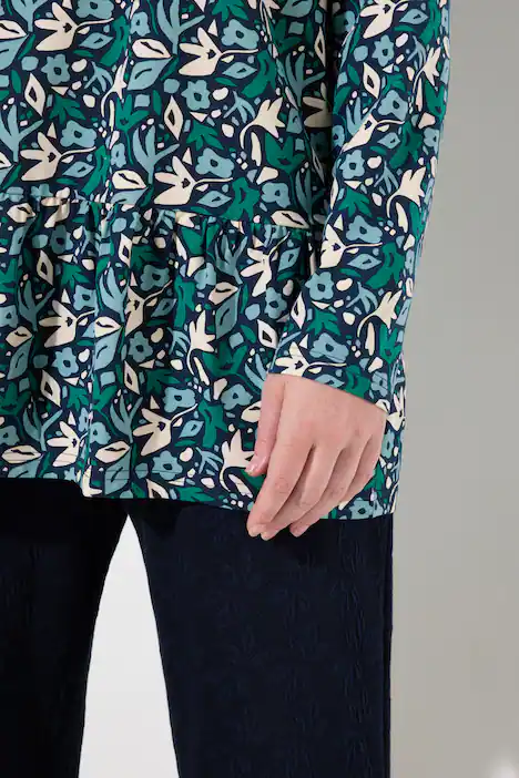 Longshirt, Blüten, Stehkragen, Langarm, Biobaumwolle, marine