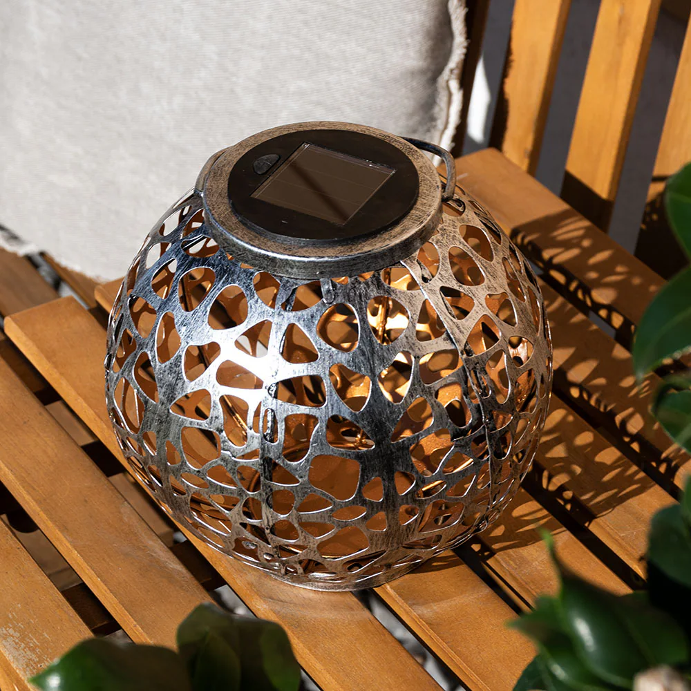 LED Solarleuchte, Kugel, Lichteffekt, silber-antik, H 29 cm