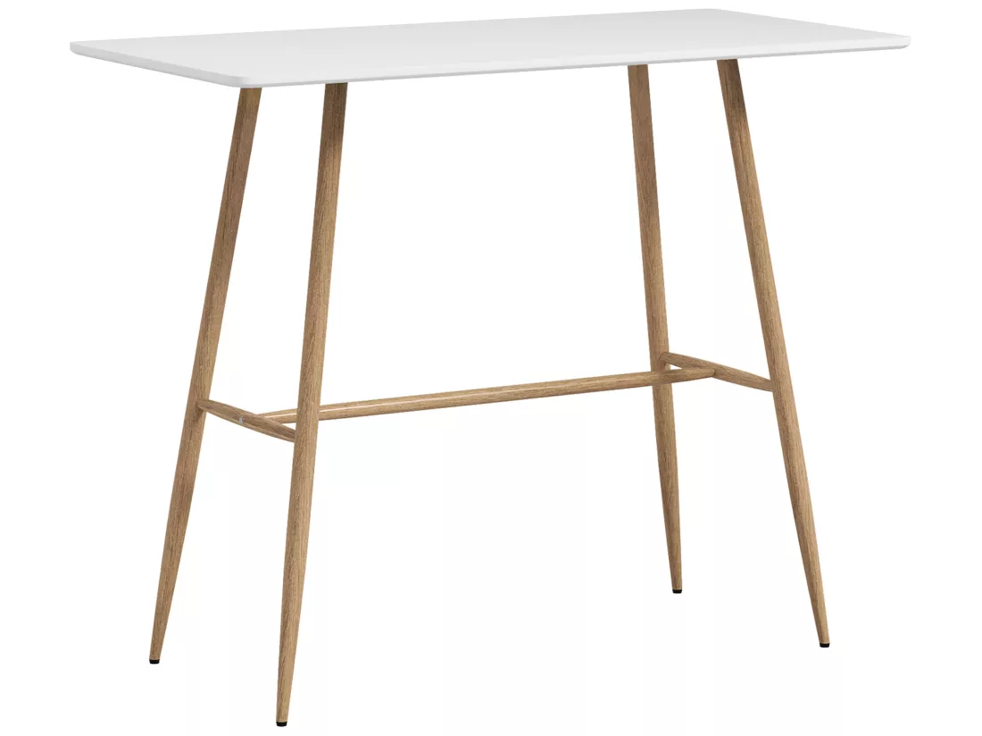 Table de bar rectangulaire style scandinave - dim. 120L x 60l x 98H cm - châssis piètement acier aspect bois plateau MDF blanc