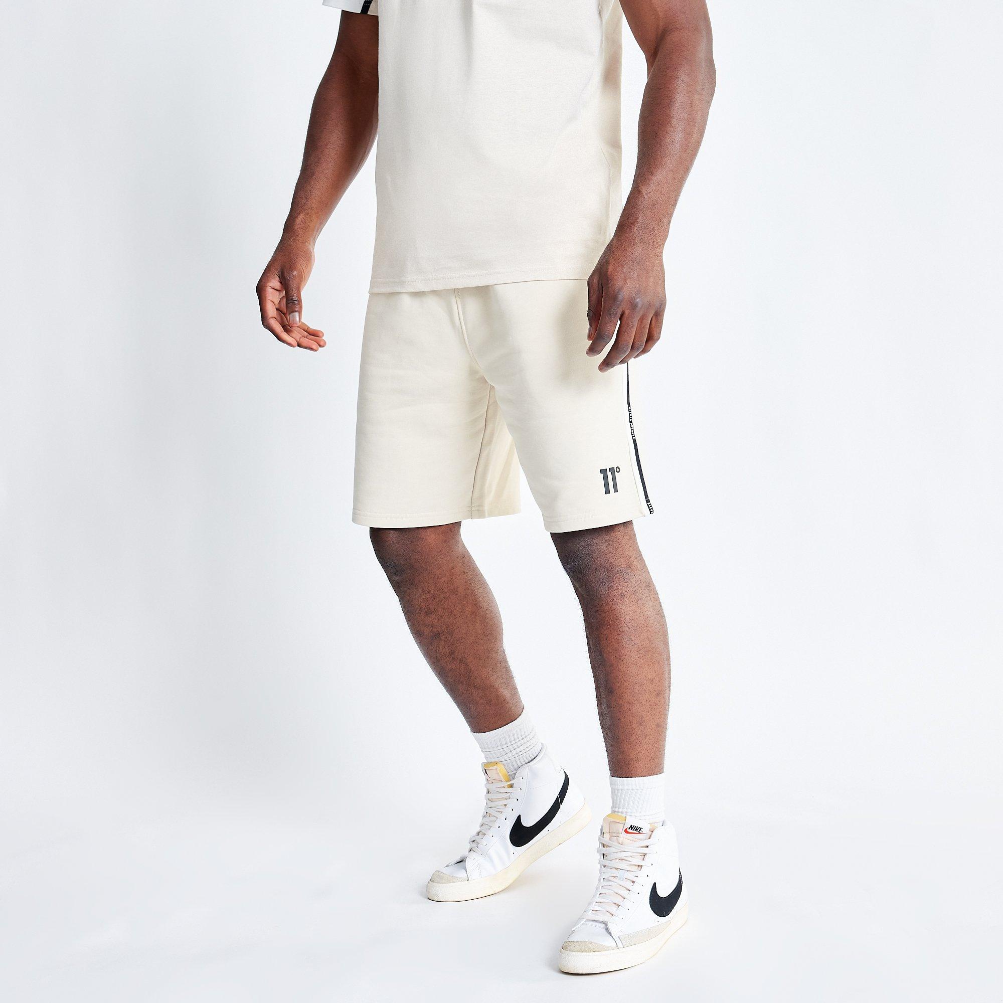 11 Degrees Colour Block Taped Sweat Shorts Coconut  Stone