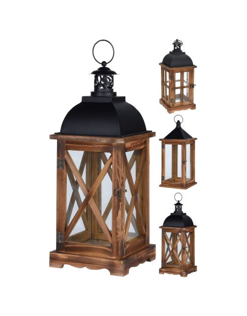 Homestyle Lantaarn Hout - Kerstversiering - 16.5x16.5x41 cm Bruin