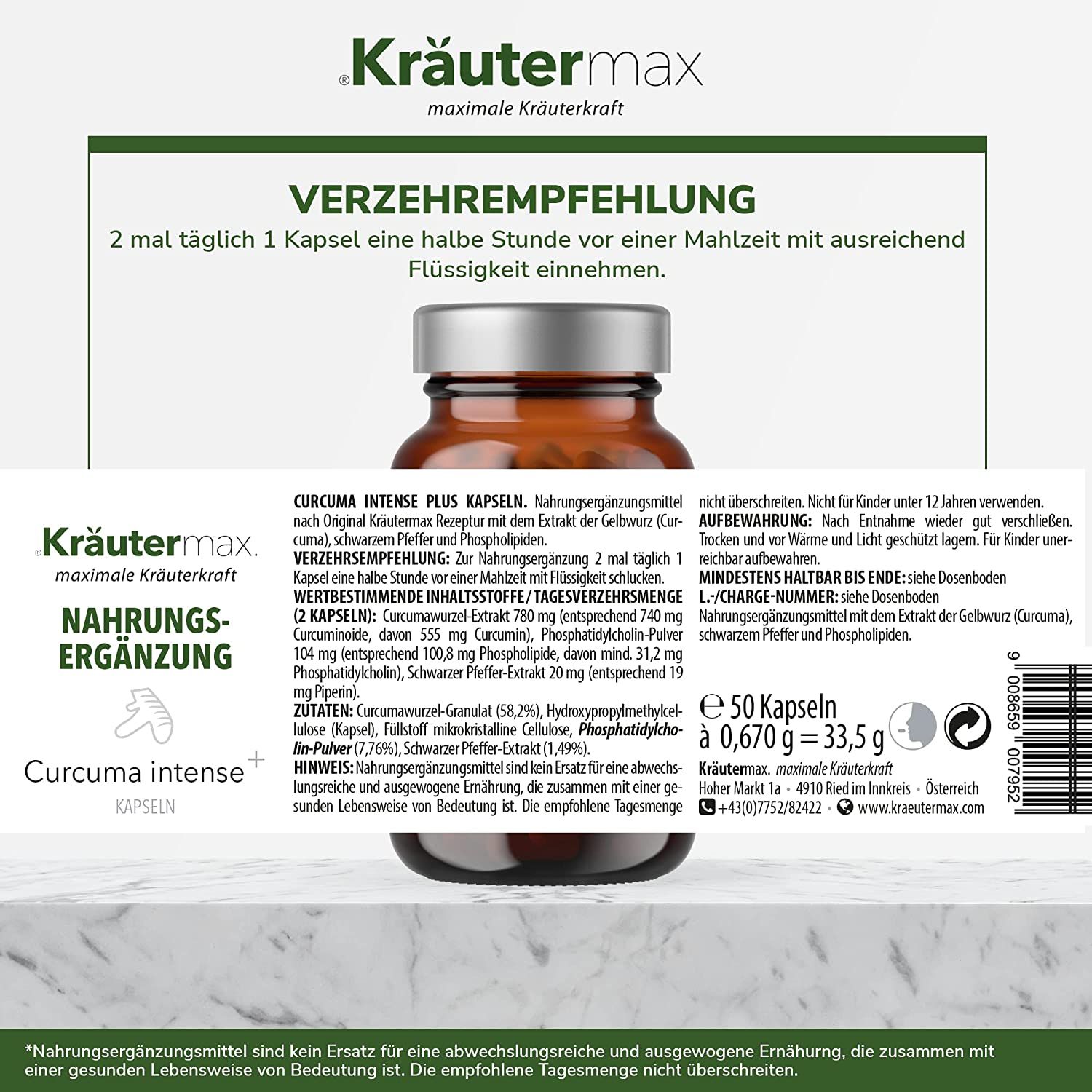 Kräutermax Curcuma intense mit schwarzem Pfeffer Kapseln