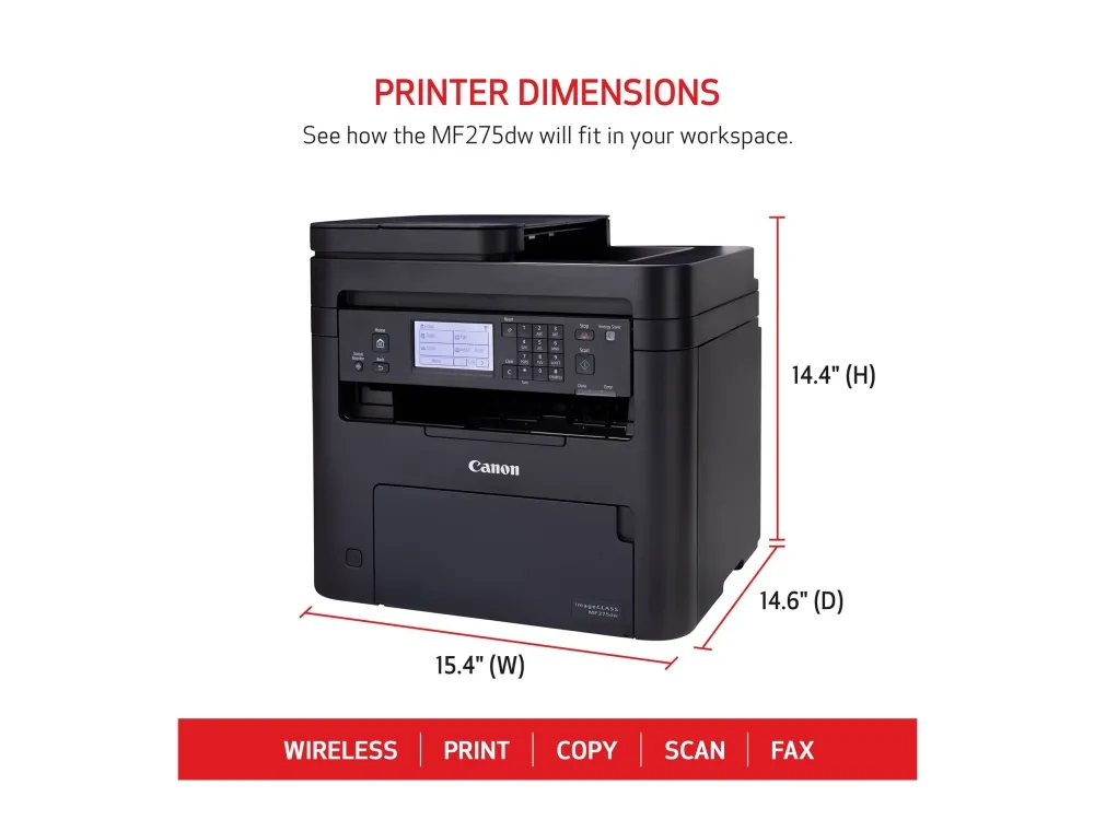 Canon i-SENSYS MF275dw - Multifunktionsprinter - S/H - laser - A4 (210 x 297 mm), Legal (216 x 356 mm) (original) - A4/Legal (medie) - op til 29 spm (kopiering) - op til 29 spm (udskriver) - 150 ark - 33.6 Kbps - USB 2.0, LAN, Wi-Fi(n)