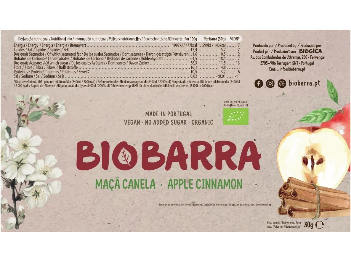 BARRA ENERGÉTICA BIOBARRA SEM GLUTEN MAÇÃ E CANELA 30G