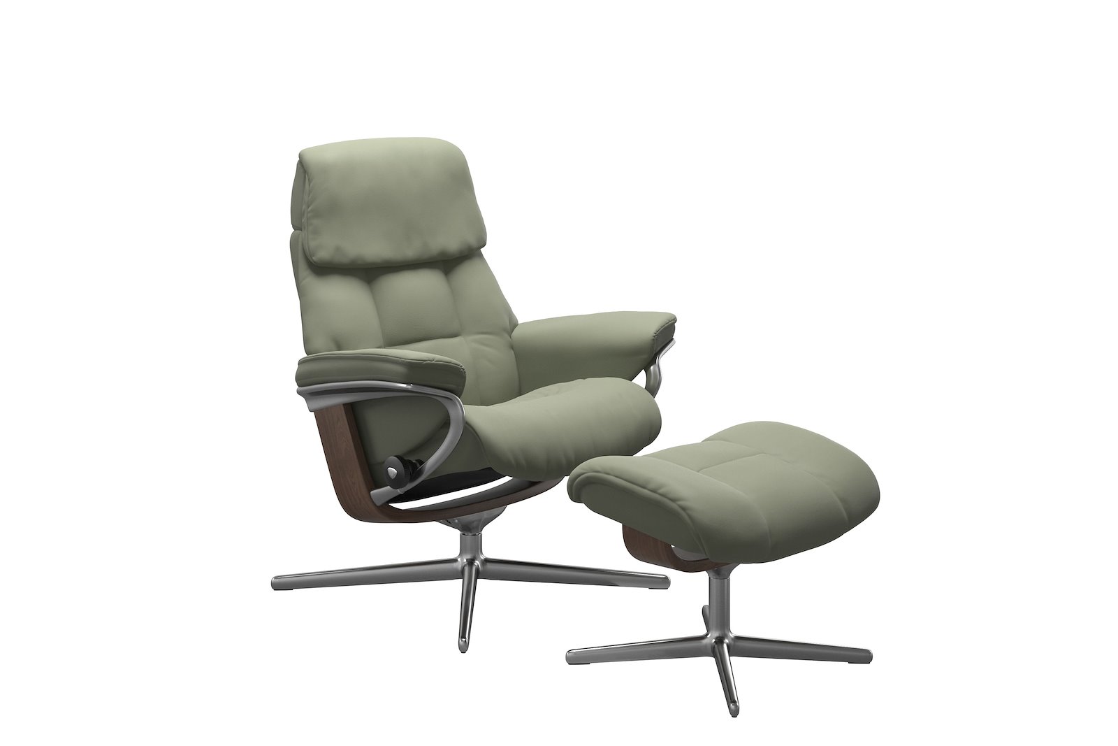 Ruby lenestol med krakk Hud Paloma Shadow Green - Cross Chrome - Valnøtt understell