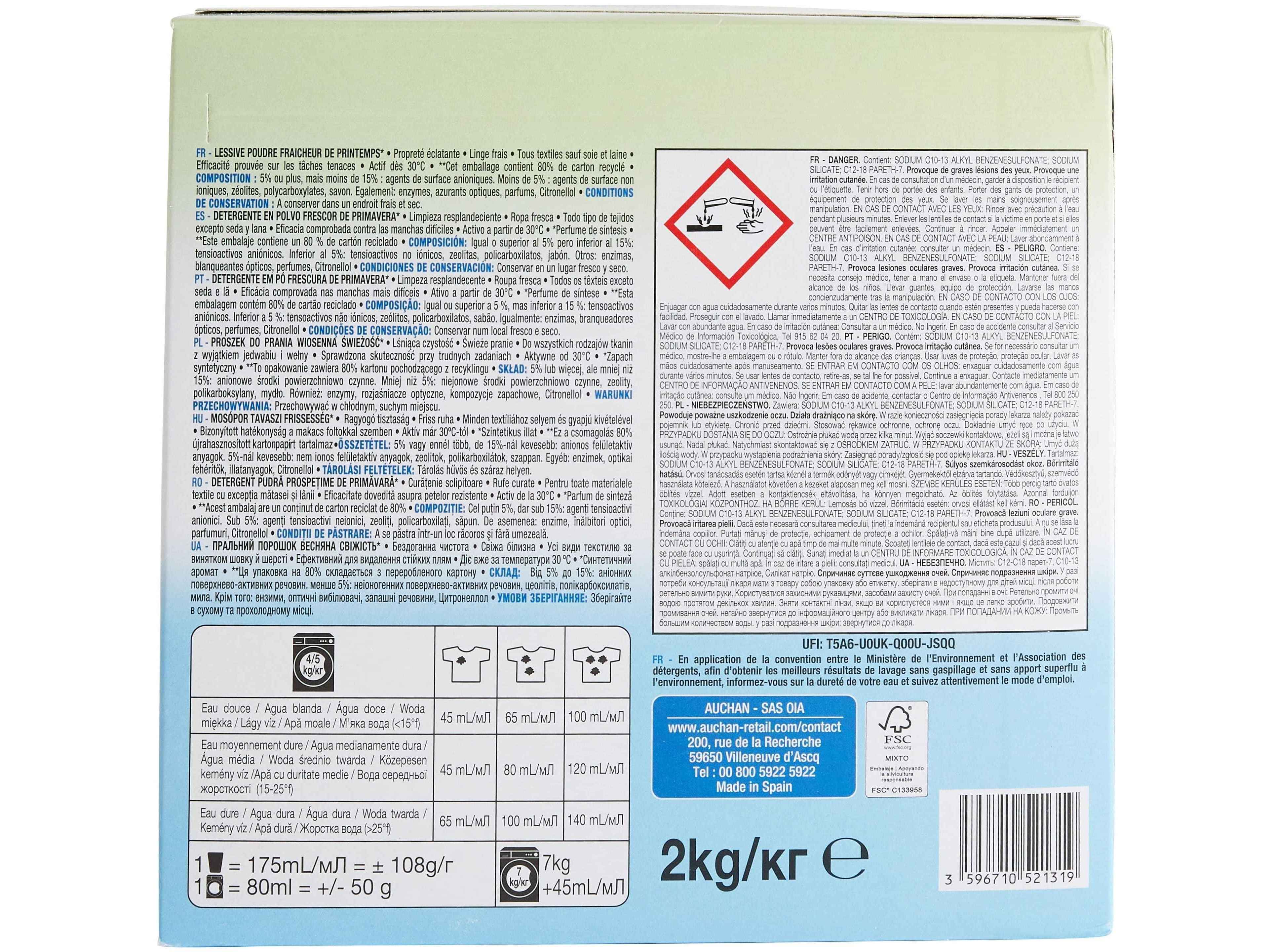 DETERGENTE MÁQUINA ROUPA PÓ AUCHAN FRESCURA PRIMAVERA 40 DOSES
