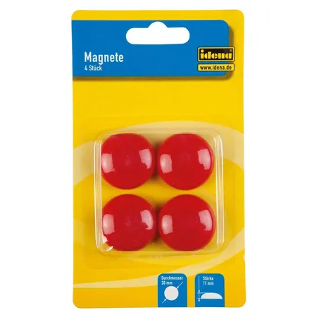 Idena Magnet rund, 4 Stück, Ø30mm, rot