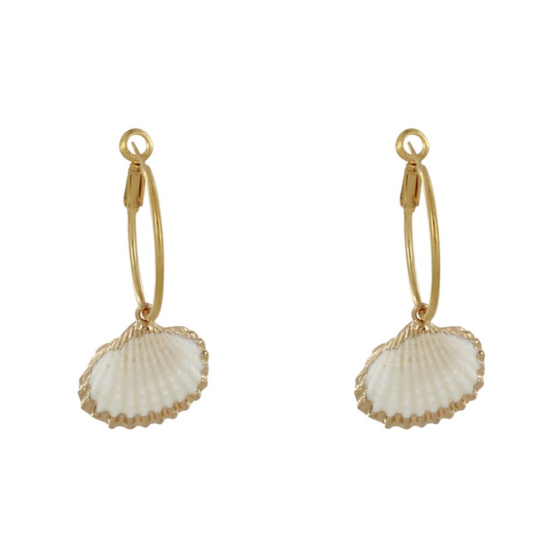 Boucles d'Oreilles Laiton Doré Créoles et Coquillages