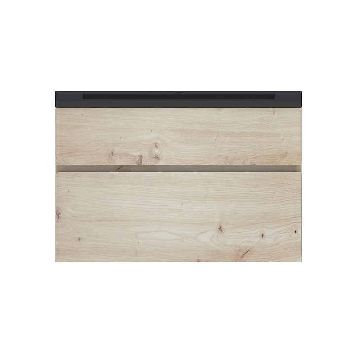 Meuble sous-vasque faible profondeur à suspendre Calao aspect chêne artisan 90 cm + plan vasque en résine noir