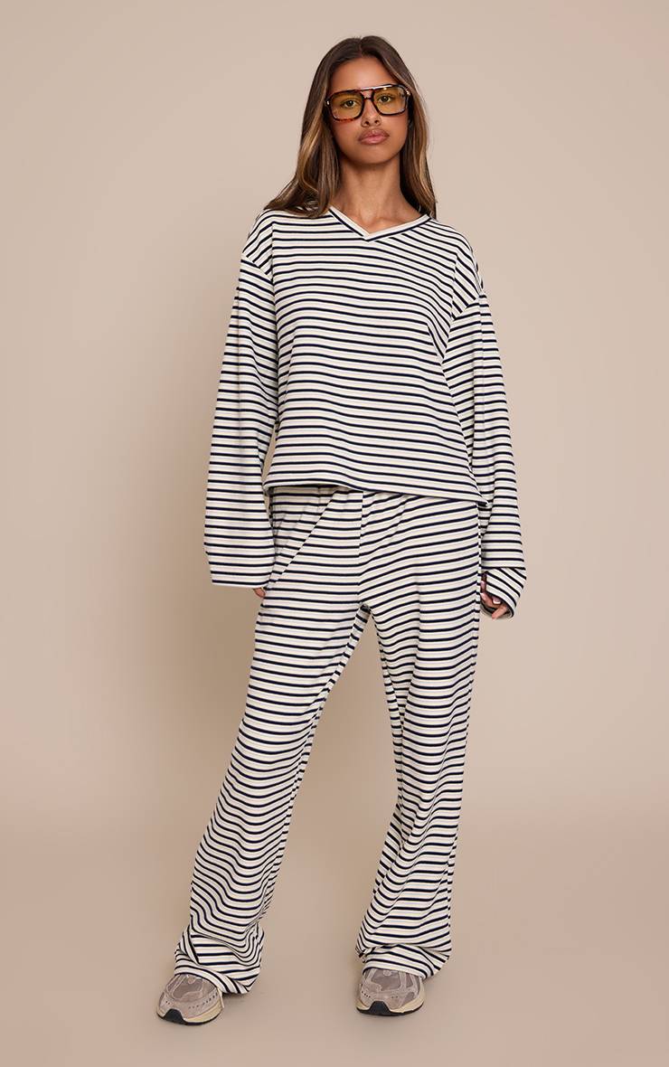 Crème Top Court Col V À Rayures Doux Petite Taille