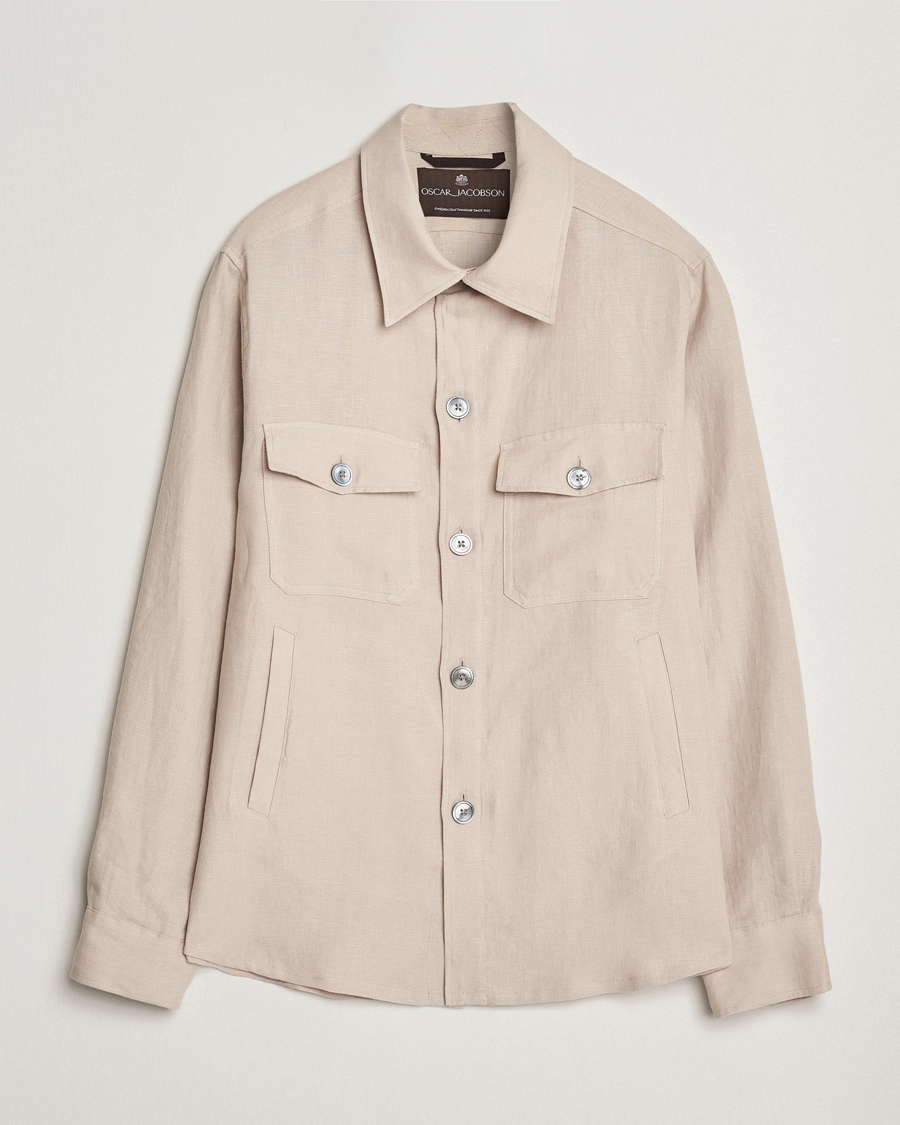 Oscar Jacobson Maverick Linen Shirt Jacket White Grass