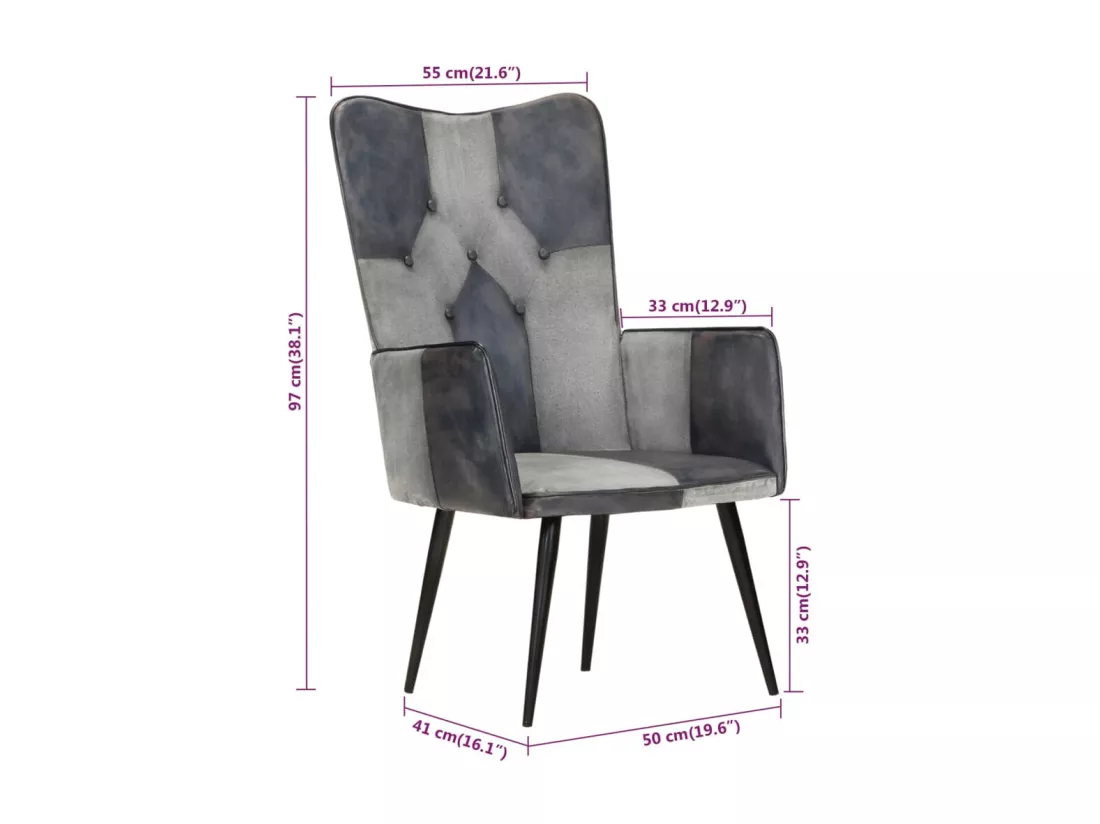 Chaise à oreilles Gris Cuir véritable