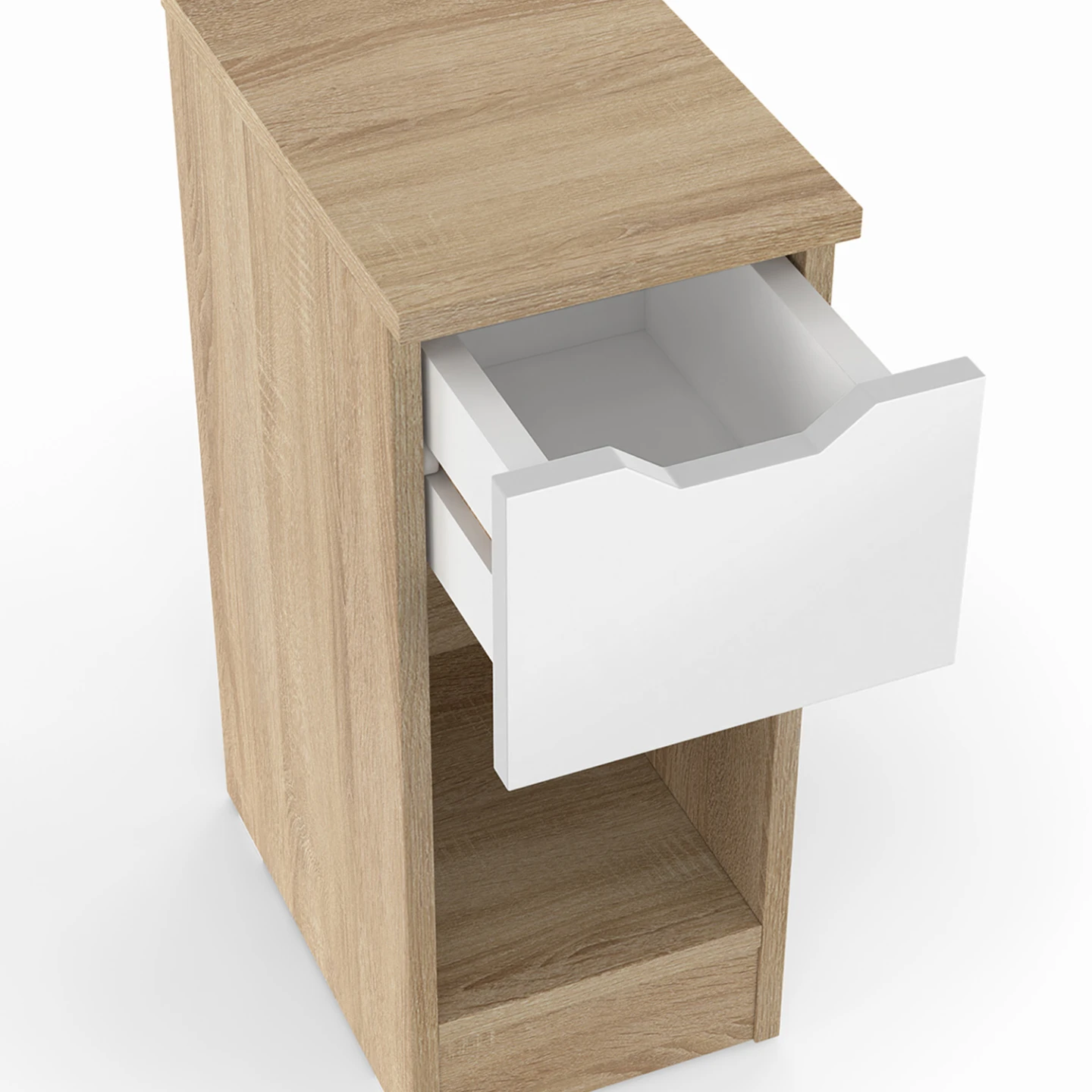 Lot de 2 tables de chevet ANOUK 1 tiroir avec niche bois et blanc