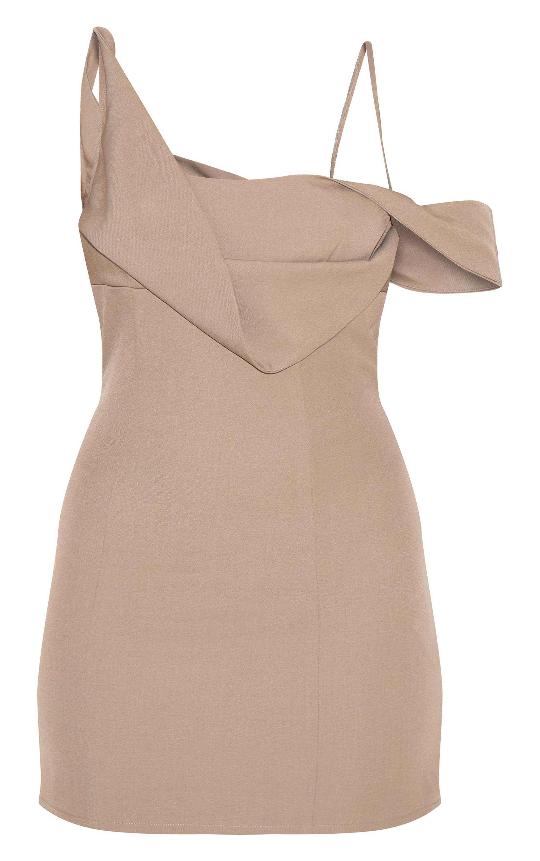 Taupe Robe Mini Drapée En Tissu Tissé