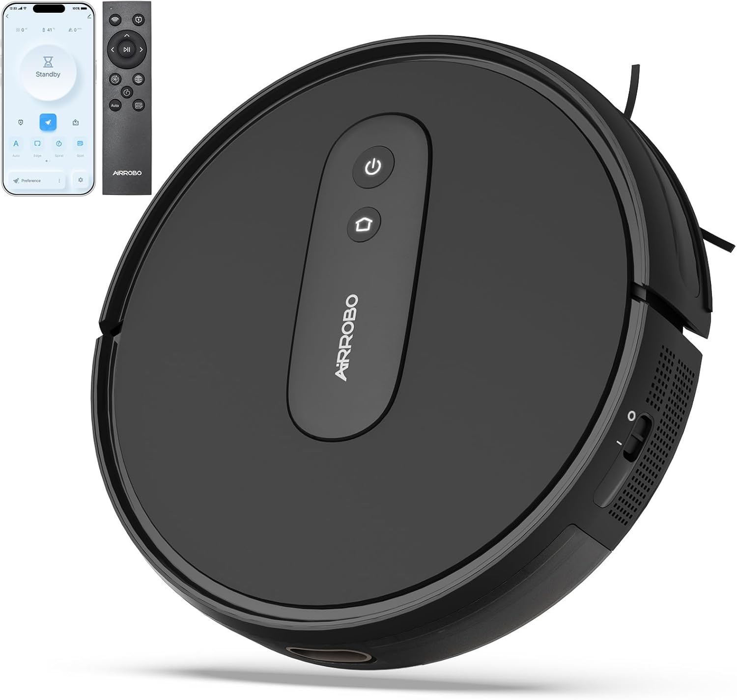 AIRROBO P25 Saugroboter, Staubsauger Roboter 2800 Pa, Schlank und Geräuscharm Roboterstaubsauger für Tierhaare Hartböden Teppich, APP Steuerung, 120Mins Max, Fernbedienung (Schwarz)