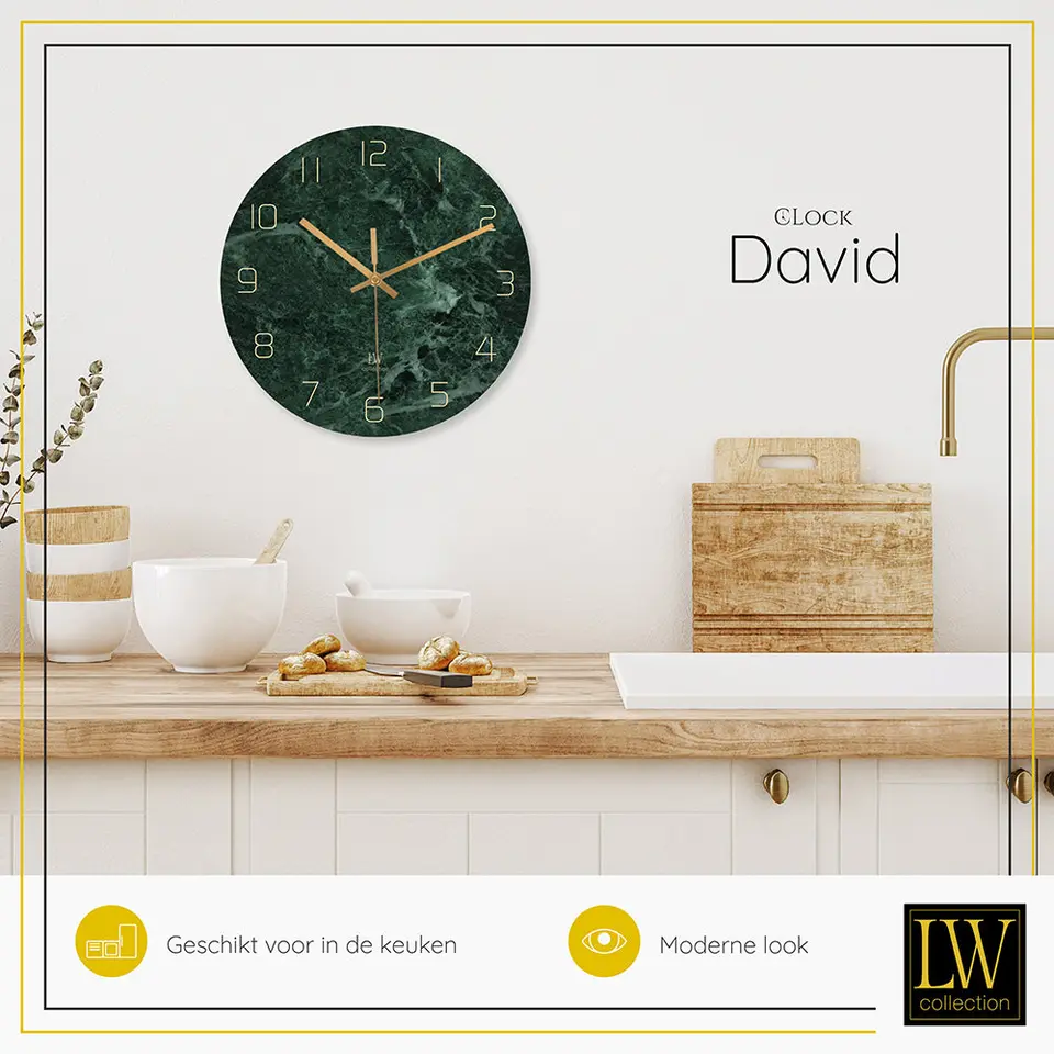 LW Collection Keukenklok David marmer 30cm