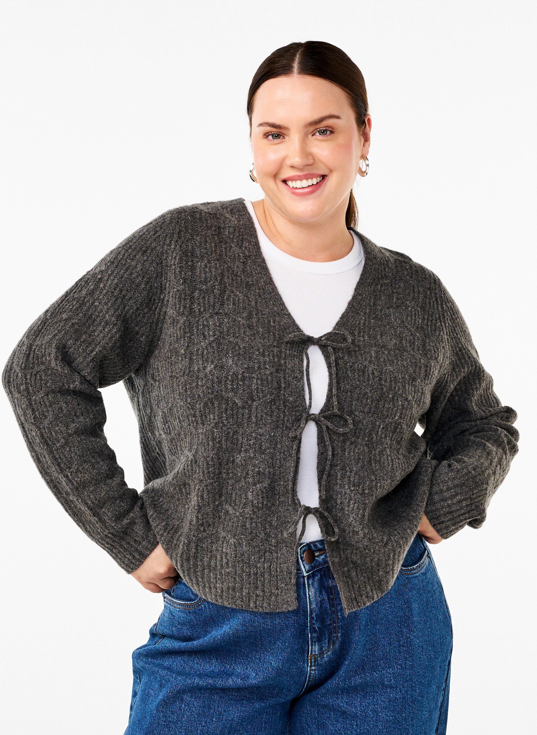 Strikket cardigan med bindedetaljer