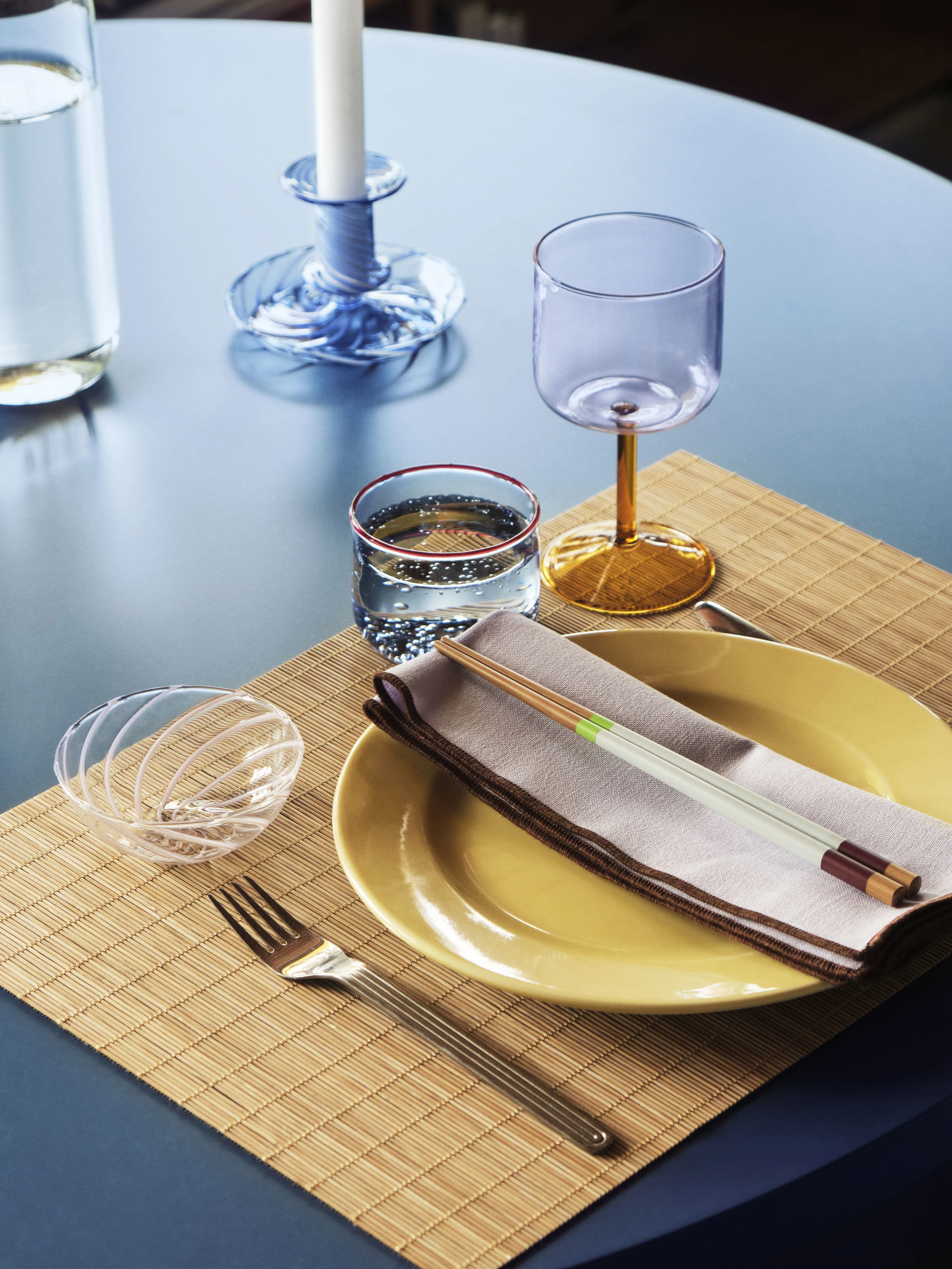 FLARE STRIPE MILK SMALL - Bougeoir verre | Bleu