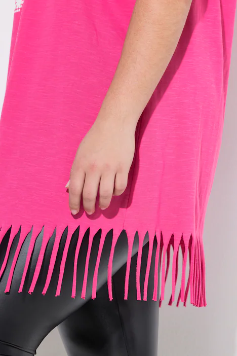 Longshirt, A-Linie, Graffitti-Motiv, Fransen-Zipfelsaum, hibiskuspink