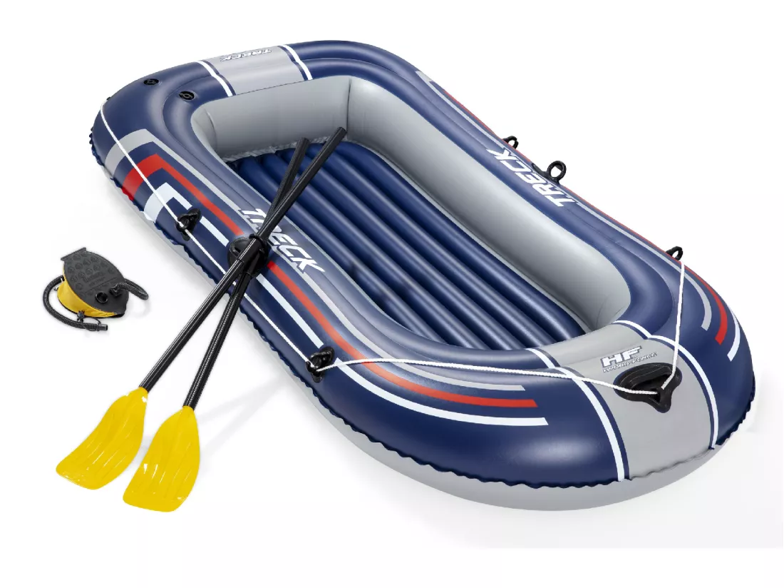 Bateau Gonflable pour 2 Adultes Bestway Hydro Force Treck 228x121x32 cm avec 2 Rames et Gonfleur à Pied Inclus