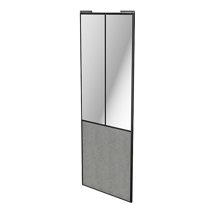 Porte de placard coulissante atelier béton profil noir GoodHome Arius H. 248,5 x L. 91.2 cm + amortisseurs