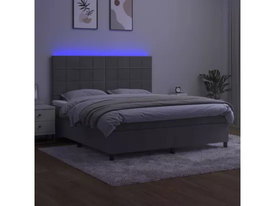 Sommier tapissier matelas et LED Gris clair 160x200 cm Velours