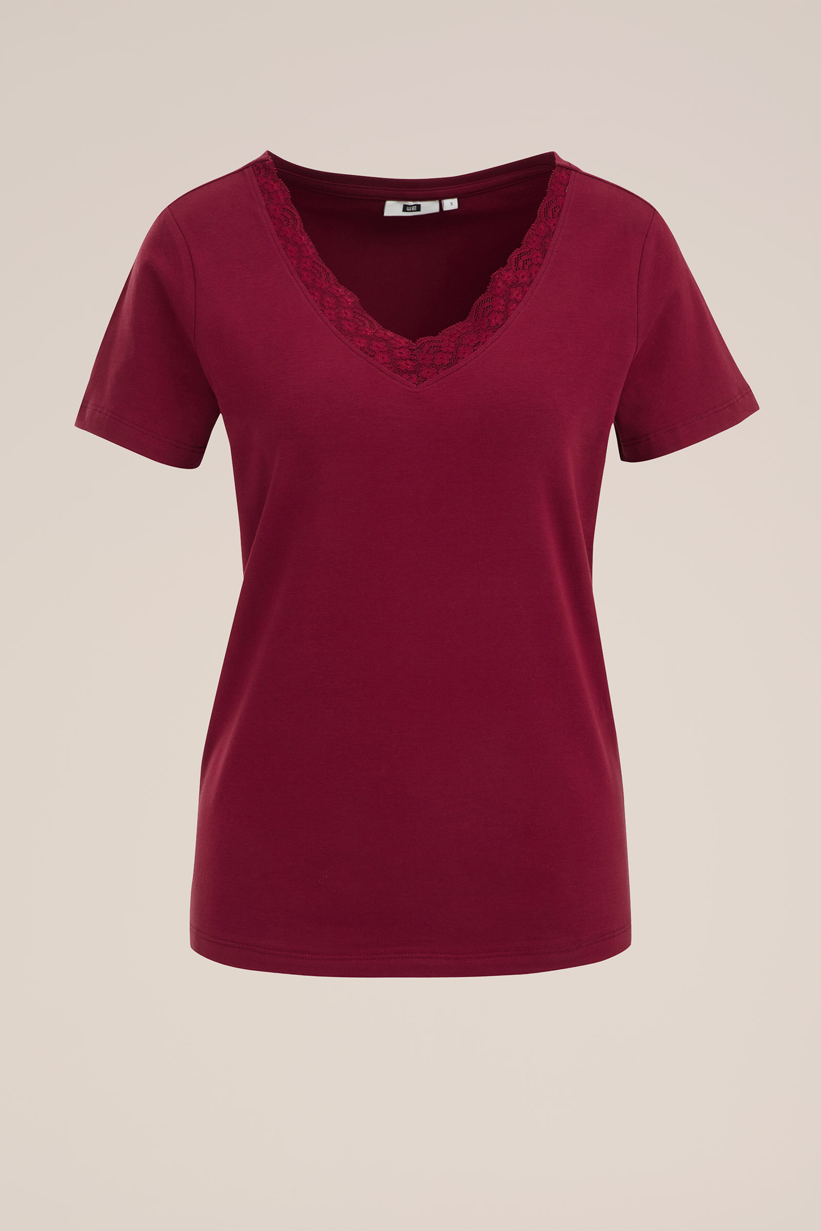 T-shirt met kant WE Fashion Bordeauxrood