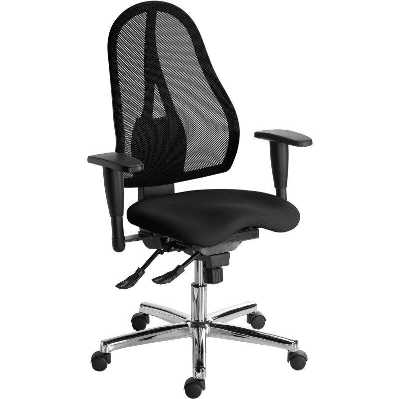 Chaise de bureau HOLLY SITNESS noir dossier maille - avec accoudoirs - Mécanisme Synchrone - Pieds chrome