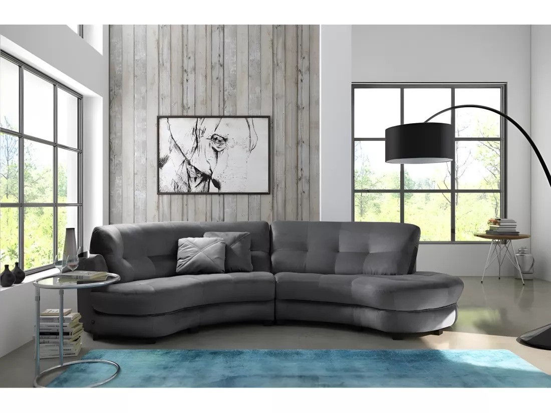 Canapé en tissu luxe 5/6 places BRENNER gris foncé, côté accoudoir gauche