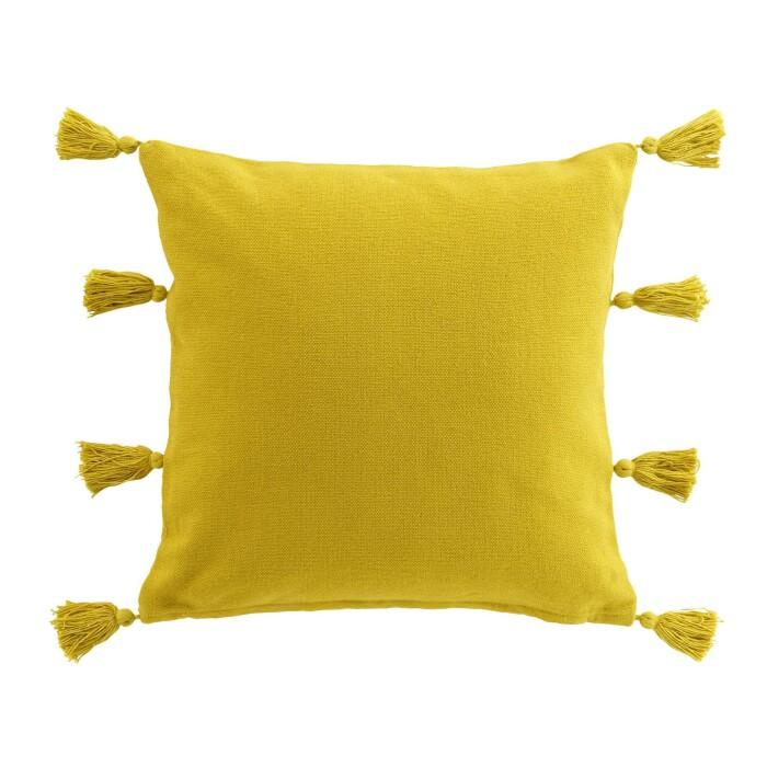 COUSSIN DEHOUSSABLE POMPONS 45X45CM COTON TASSELINA JAUNE