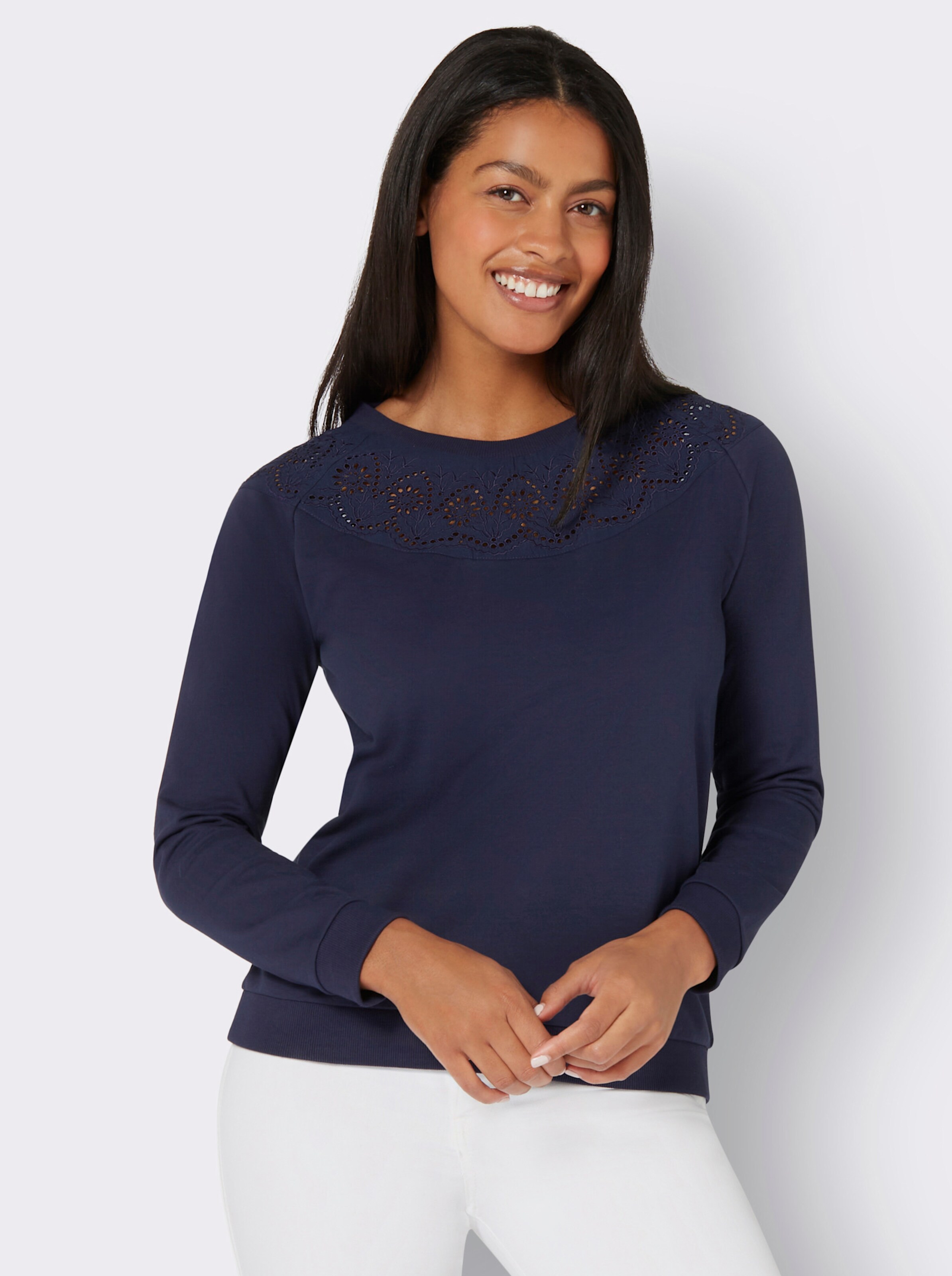 Sweatshirt mit Spitzen-Einsatz